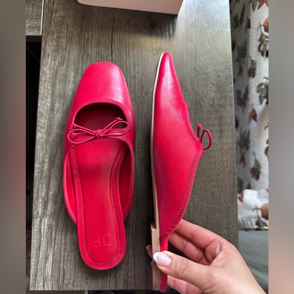JustFab Red Square-Toe Bow Backless Mules - Picture 2 of 4